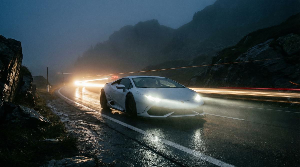 小蓝视频汽车改装视频-夜间山路宽体跑车实拍